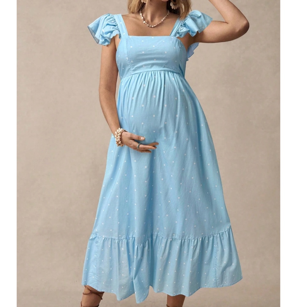 Maternity Polka Dot Back tie Ruffle Hem Dress - Picture 7 of 11